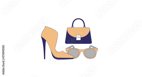 Stylish Womens Fashion Accessories: High Heel Shoe Handbag Sunglasses.