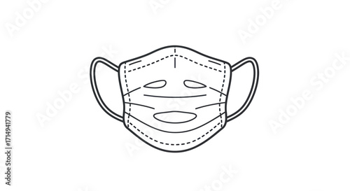 Simple Black and White Outline of a Surgical Face Mask.
