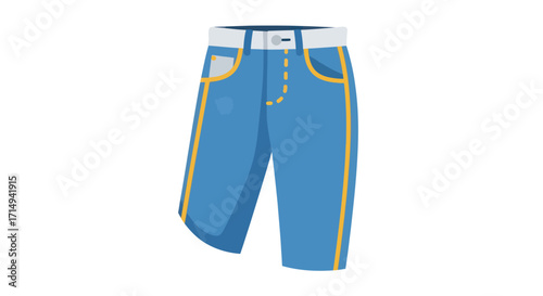 Blue casual knee-length shorts with yellow side stripes and a white belt isolated illustration.