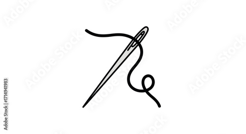 Simple Black and White Needle and Thread Icon.
