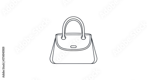 Simple Outline Illustration of a Stylish Handbag with Handle.
