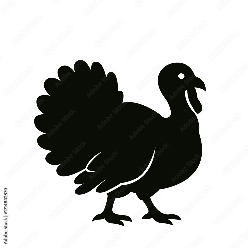 Fototapeta premium Turkey bird silhouette on white background. Flat vector illustration isolated on white background.