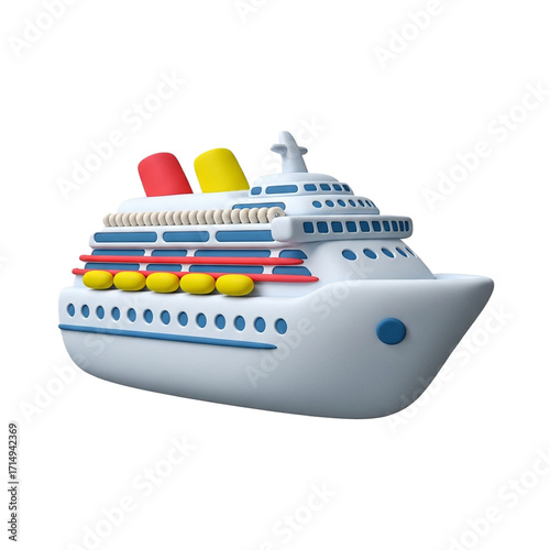 3D Cruise Ship Clay Style Icon isolated on white background 