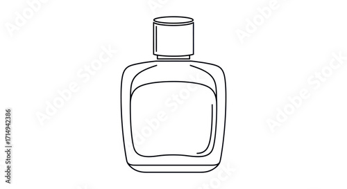 Simple Line Art Drawing of a Square Glass Bottle with Cap.