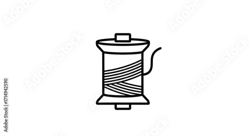 Simple black and white line art icon of a spool of thread for sewing and crafts.