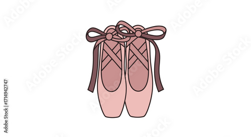 Pair of Pink Ballet Shoes with Ribbons Pointe Shoes Illustration.