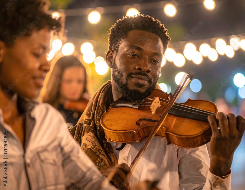 Fototapeta premium Violinist Performing at Night