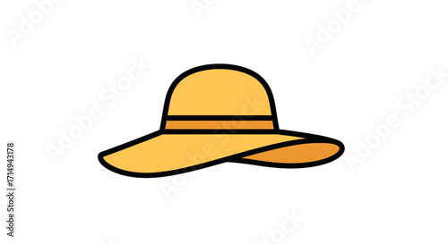 Stylish Yellow Sun Hat with Dark Brown Band and Wide Brim.