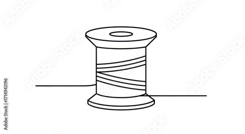 Simple Line Drawing of a Thread Spool with Wound Thread.