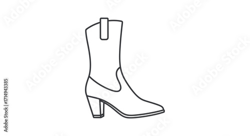 Simple Black and White Outline of a Cowboy Boot.