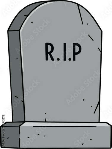 Tombstone with R I P inscription simple gray gravestone vector illustration for memorial and cemetery design 
