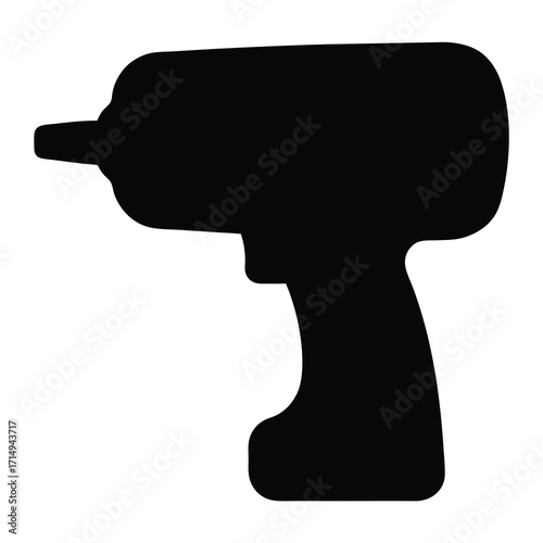 Black silhouette of a handheld power drill tool used for construction