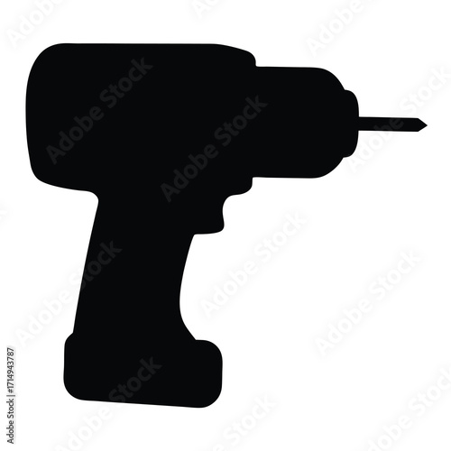 Black Silhouette of a Cordless Drill with a Bit Ready to Work