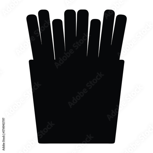 Minimalist silhouette of french fries in a container ready to eat