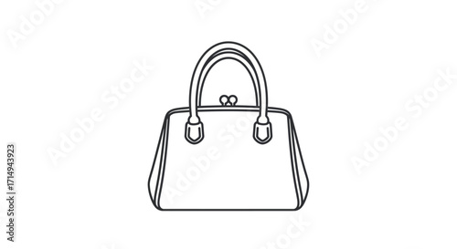 Classic Womens Handbag Line Art Drawing with Top Handle and Clasp.