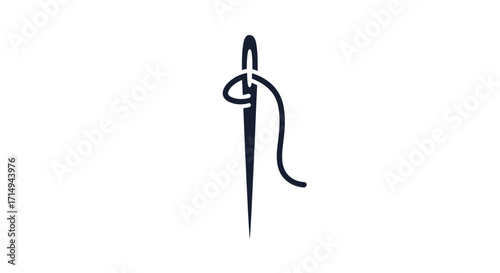 Stylized Black Sewing Needle with Thread Icon Design.