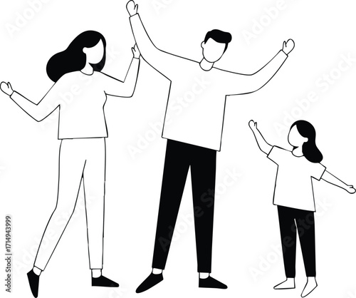 Family enjoying time together dancing and celebrating happiness with parents and child vector illustration 