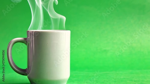 glass cup containing rotating coffee drink, green screen background, drink advertisement