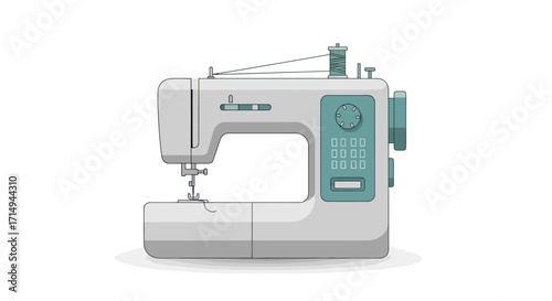 Modern White and Teal Sewing Machine Illustration.