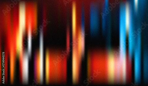 Abstract Vertical Light Streaks Background:  Intense Red, Orange, Blue, and White Hues with Noise Texture, Grunge Style, Dramatic Mood.