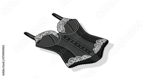 Elegant Black Corset with White Lace Trim Detail Fashionable Lingerie.