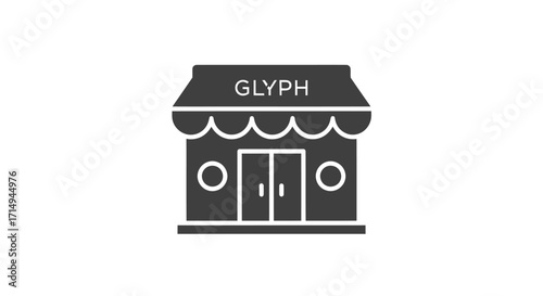 Simple Glyph Icon of a Storefront with Double Doors and Windows.