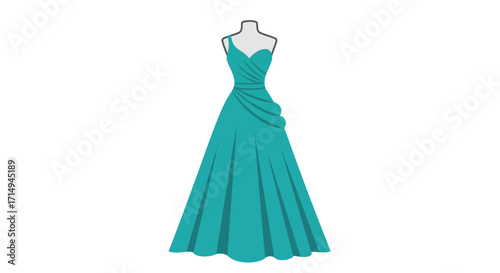 Teal Formal Evening Gown on Mannequin Display.