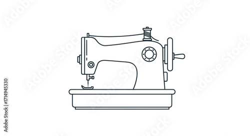 Vintage Manual Sewing Machine with Hand Crank and Needle.