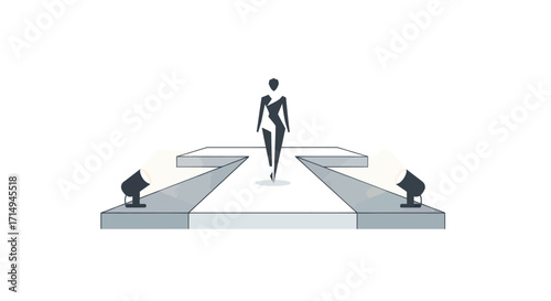 Stylized Fashion Model Walking on Runway with Spotlight Illumination.