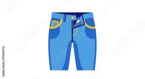 Pair of Light Blue Denim Shorts with Gold Accents.