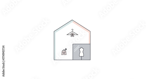 Minimalist Line Art House Icon with Home Fashion Business Elements.