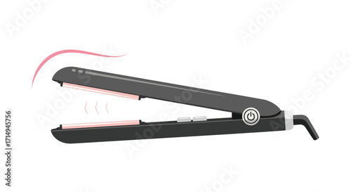 Sleek Black Flat Iron Hair Straightener with Pink Accents.