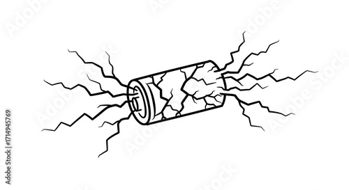 Cracked battery sketch with energy sparks