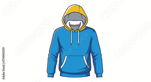 Blue Hoodie with Yellow Hood and Front Pocket Illustration.