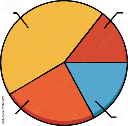 Colorful pie chart infographic with orange red and blue segments for data visualization and presentation vector illustration 
