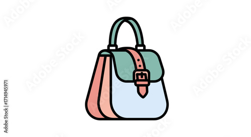 Colorful Cartoon Womens Handbag with Buckle Closure and Handle.