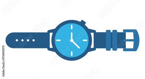 Blue Analog Wristwatch with Leather Strap and Buckle.