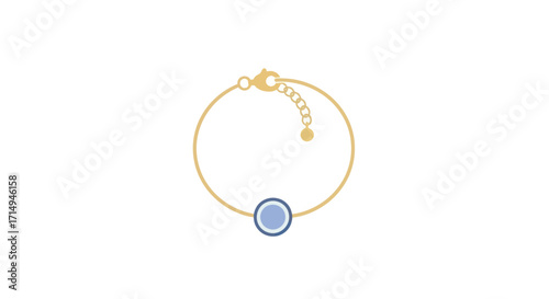 Elegant Gold Chain Bracelet with Round Blue Enamel Charm.