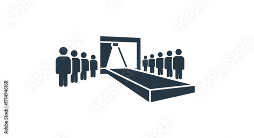 Fashion Show Icon with Runway Stage and Audience Silhouette.