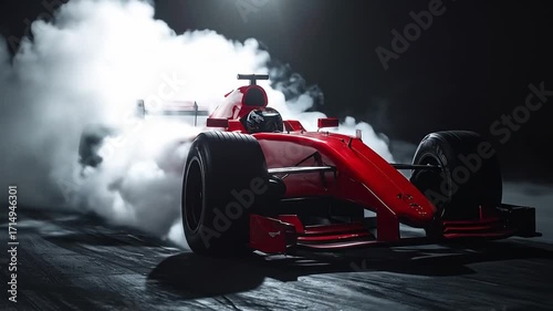 Formula One Race Car Burning Rubber on Track.