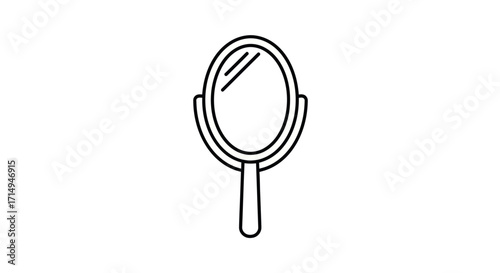Simple Handheld Oval Mirror with Handle Outline Illustration.