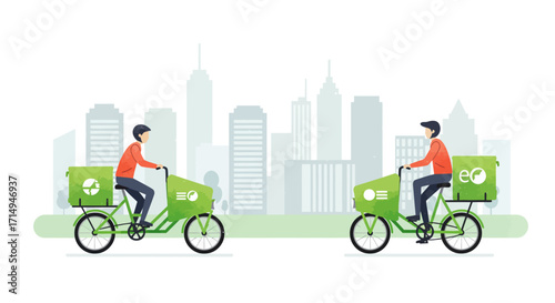 Eco-friendly food delivery by bike in urban cityscape