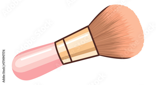Soft Pink Makeup Brush with Golden Ferrule and Fluffy Bristles.