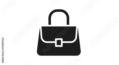 Stylish Black Handbag Icon with Handle and Clasp Detail.