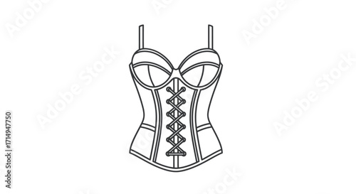 Detailed Black and White Line Art Corset Illustration.