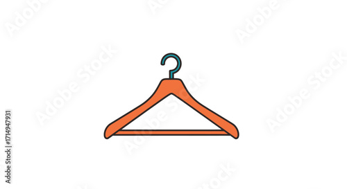 Orange Wooden Clothes Hanger with Black Hook Isolated.