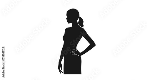Silhouette of a Woman with Ponytail in Dress Side View.