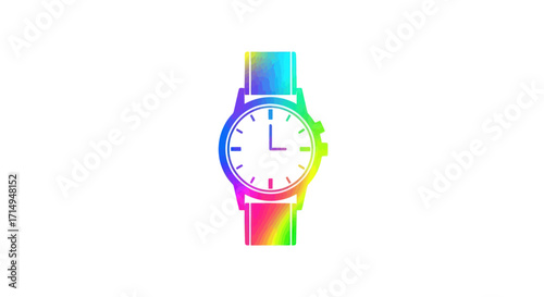 Rainbow Colored Wristwatch with White Face and Black Hands.