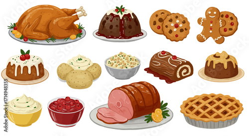 Holiday feast with turkey ham and assorted treats