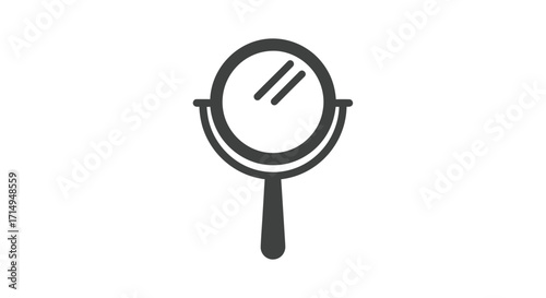 Simple Black Outline Hand Mirror Icon with Round Reflective Surface.